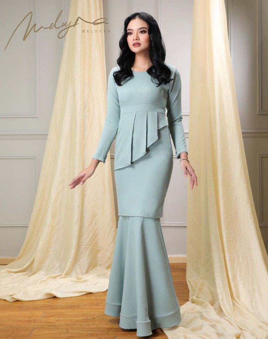 Melyvena Baju Raya Kurung Mint Green Raya Haji Sale Muslimah Fashion Two Piece On Carousell