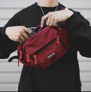 private label nyc maroon black waist sling bag Men s Fashion