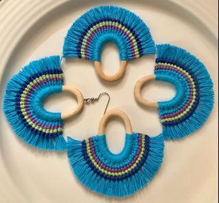 Wooden Oval Macrame Earrings