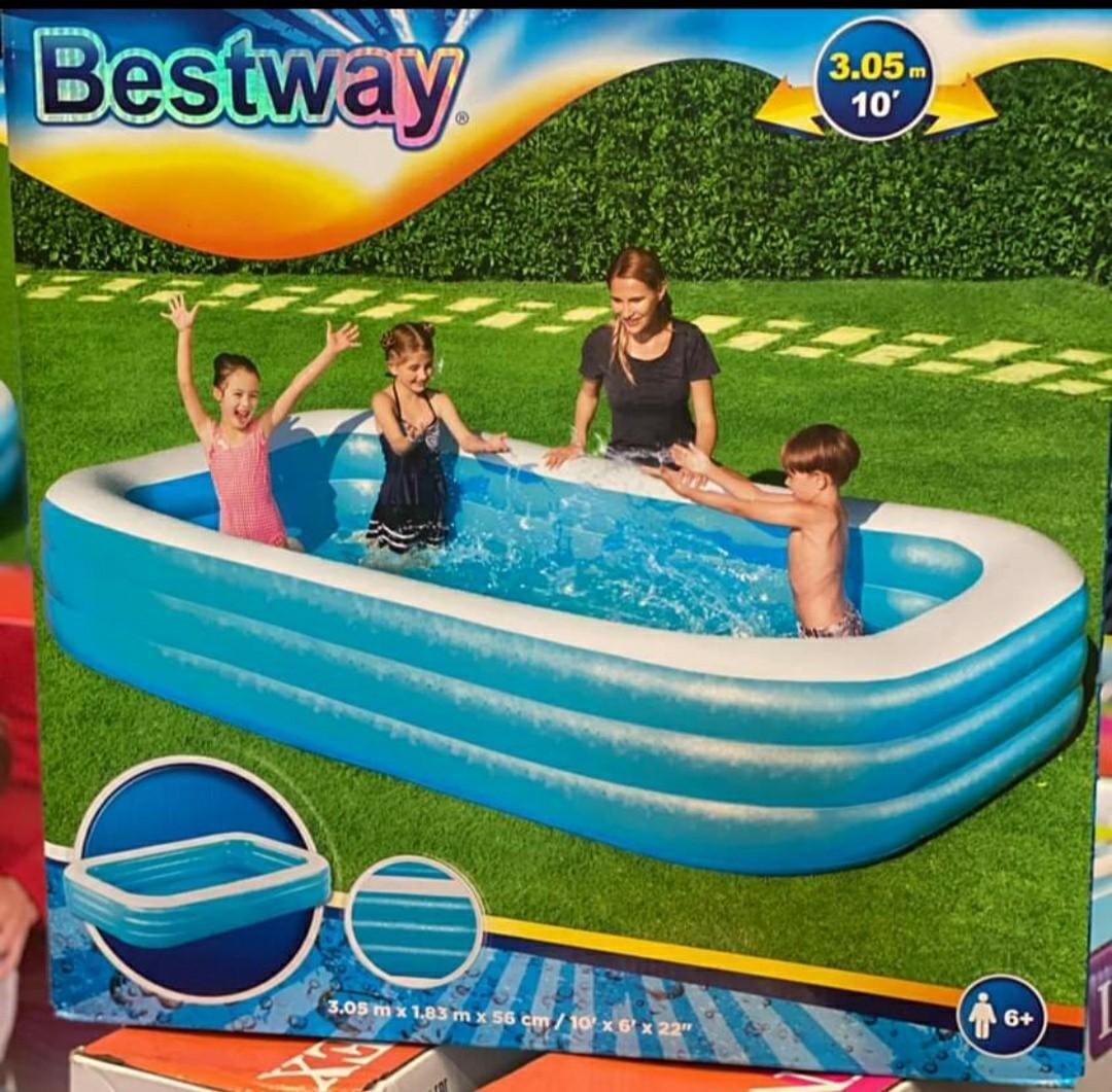 Bestway Rectangular Inflatable pool (Category: Water Sports) located in Quezon City. Submitted by randvonlineshop (Listing ID 1007525165, Image 1). Description: Beat the heat with this Inflatable pools Bestway Rectangular Inflatable Pools: Small : 54005 2.0: 2,300 Medium : 54006 2.6 : 2,500 Large : 54009 3.05 : 3,000 Note : Pump Sold Separately Payment thru : BPI/BDO/GCASH.