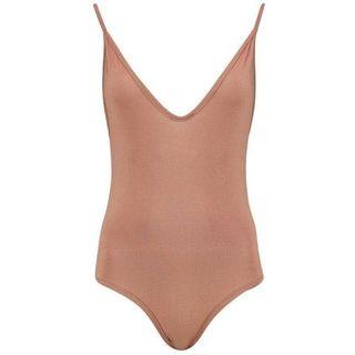 Boohoo brown V neck sleeveless Bodysuit