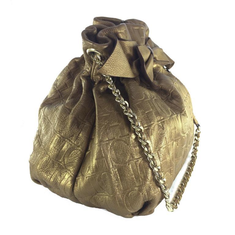 CH Carolina Herrera Beige Quilted Leather Flap Chain Shoulder Bag