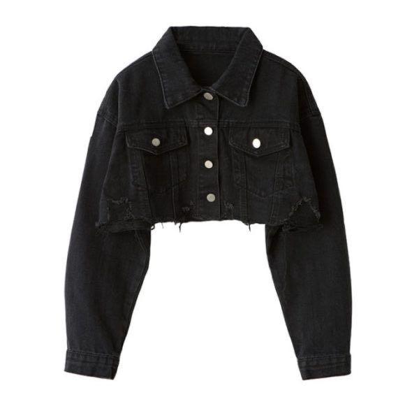 cropped ripped black denim jacket 