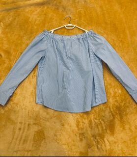 Lalu Blue Striped Off Shoulder Top
