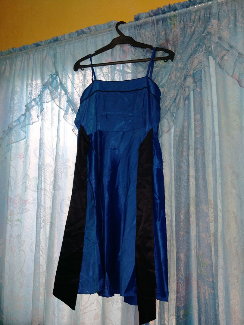 Baby Blue Satin Mini Dress with Hand-Made Gold Plated Accesory