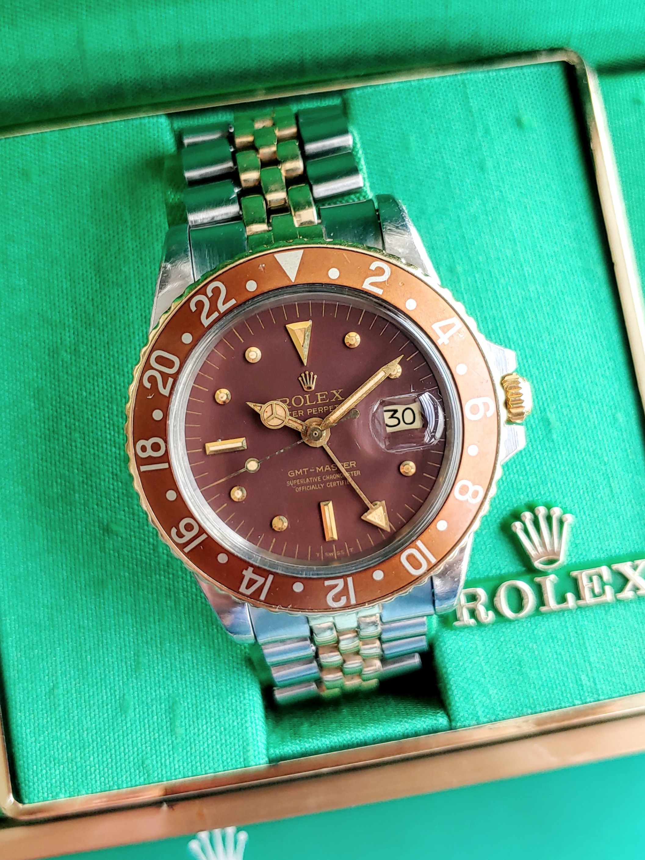 Unpolished 1970 Rolex 1675 GMT Master Rootbeer Automatic Watch