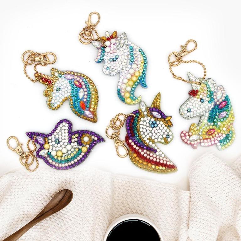 5pcs Diy Diamond Arts Painting Unicorn Key Chains Design Craft