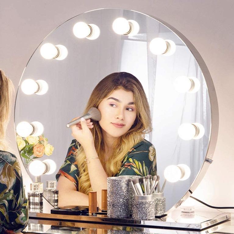 Chende Hollywood Mirror With Lights Lighted Vanity Mirror For Wall Makeup Table Large Cosmetic Mirror With Dimmable Led Bulbs Stainless Steel Lighting Mirror Round Electronics Others On Carousell