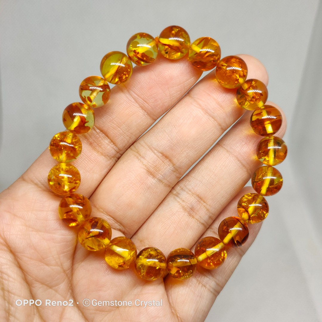 Flower Piebald Amber 9.2mm Bracelet Natural Crystal