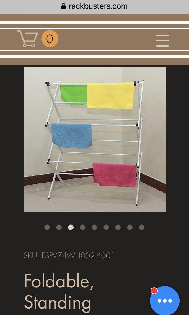Foldable, Standing ClothesRack (Category: Clothes Drying Rack) located in Del Monte. Submitted by cindsd (Listing ID 1003941749, Image 2). Description: This foldable, 3-tiered frame laundry drying rack, made of iron pipe with PVC shrink film finished, offers a simple solution for conveniently air-drying clothes, which means lower overall costs. With 11 drying rods for more drying space great for hanging towels, clothes and accessories. The entire