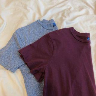 H&M Basic Classic Plain Crew Neck T-Shirts in Maroon and Marled Blue