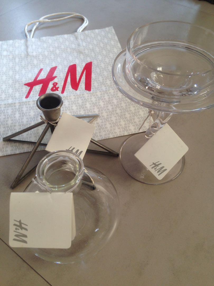 H M Candle Holders Glass Vase Bundle Home Furniture Home Tools And Accessories On Carousell