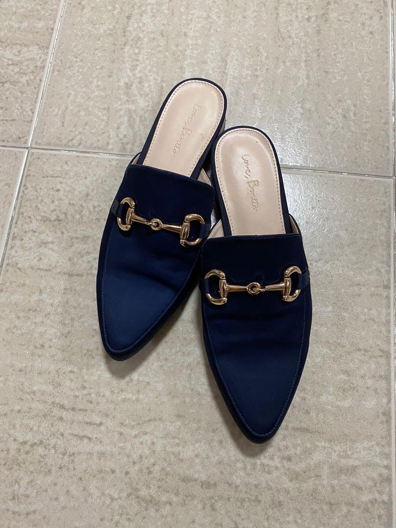 Navy blue mule shoes clearance