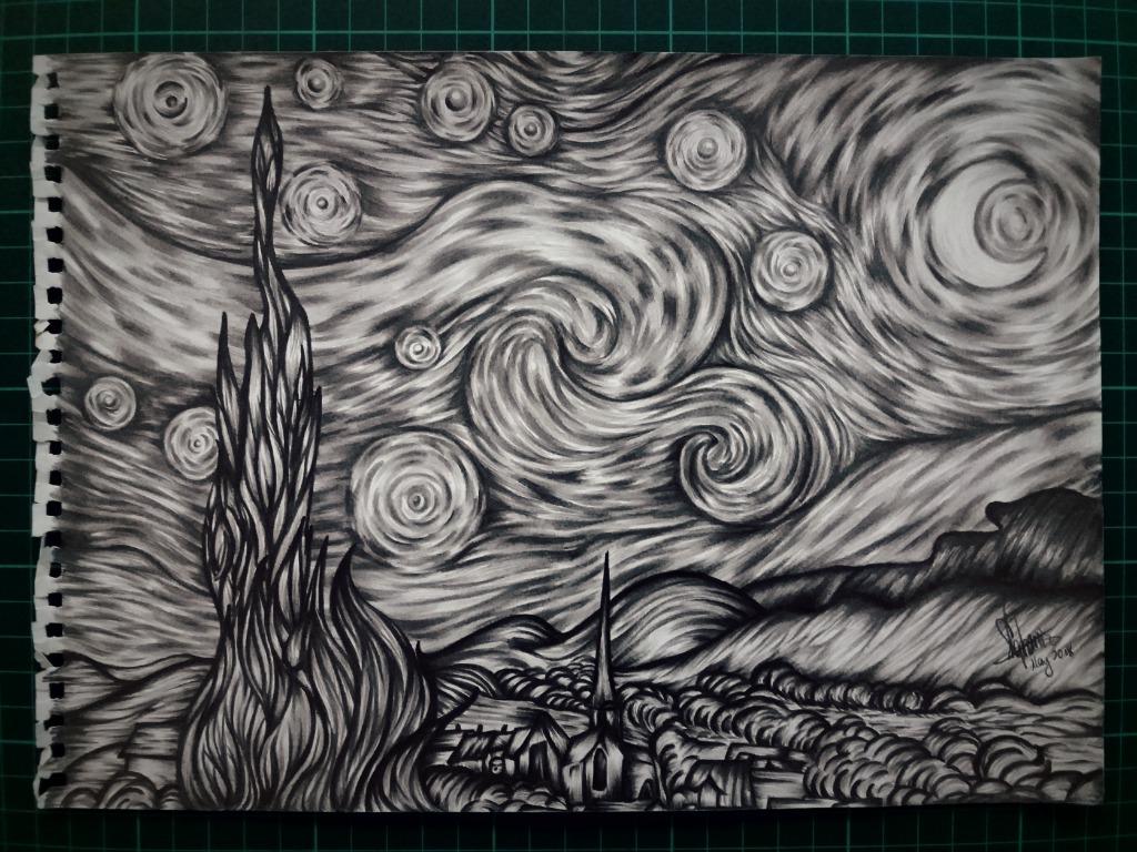 Starry Night (Pencil Drawing), Hobbies & Toys, Stationery & Craft, Art ...