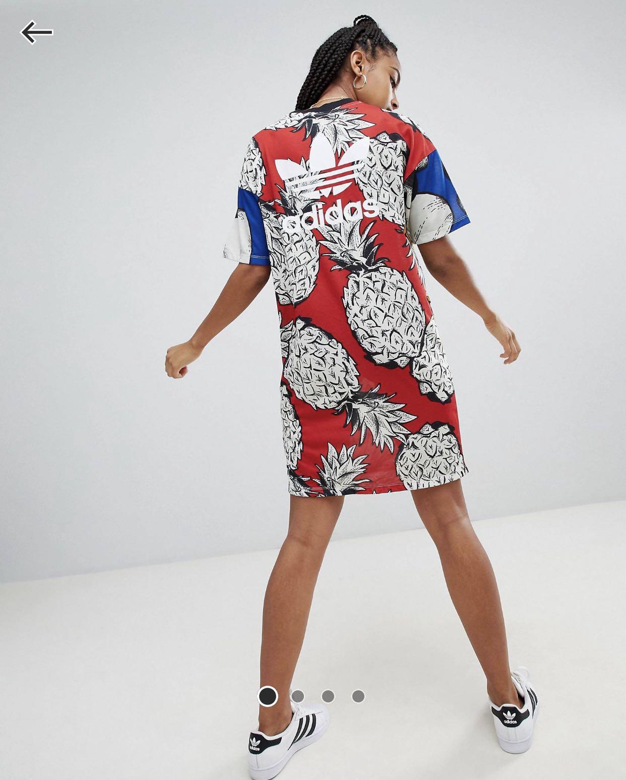 Adidas Originals X Farm Three Stripe T shirt Dress in Pineapple Print Women s Fashion Tops Sleeveless on Carousell