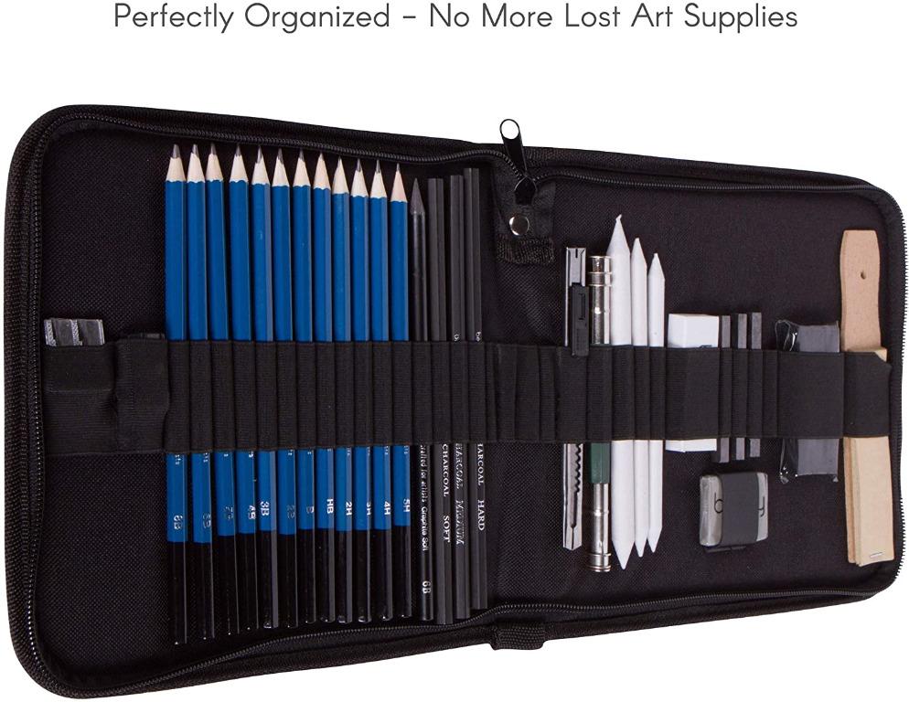 Bellofy Professional Drawing Kit Artist Drawing Supplies Kit, 33-piece  Sketch Kit, Erasers, Kit Bag, Free Sketchpad