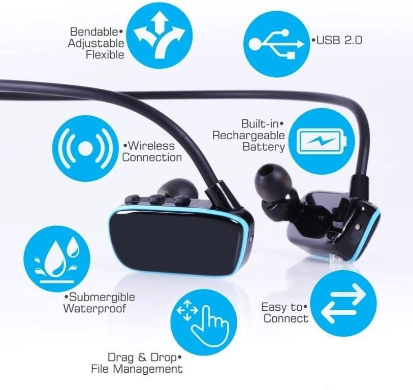 Bluetooth 8GB Waterproof MP3 Player Earphones Earbuds Headset i360