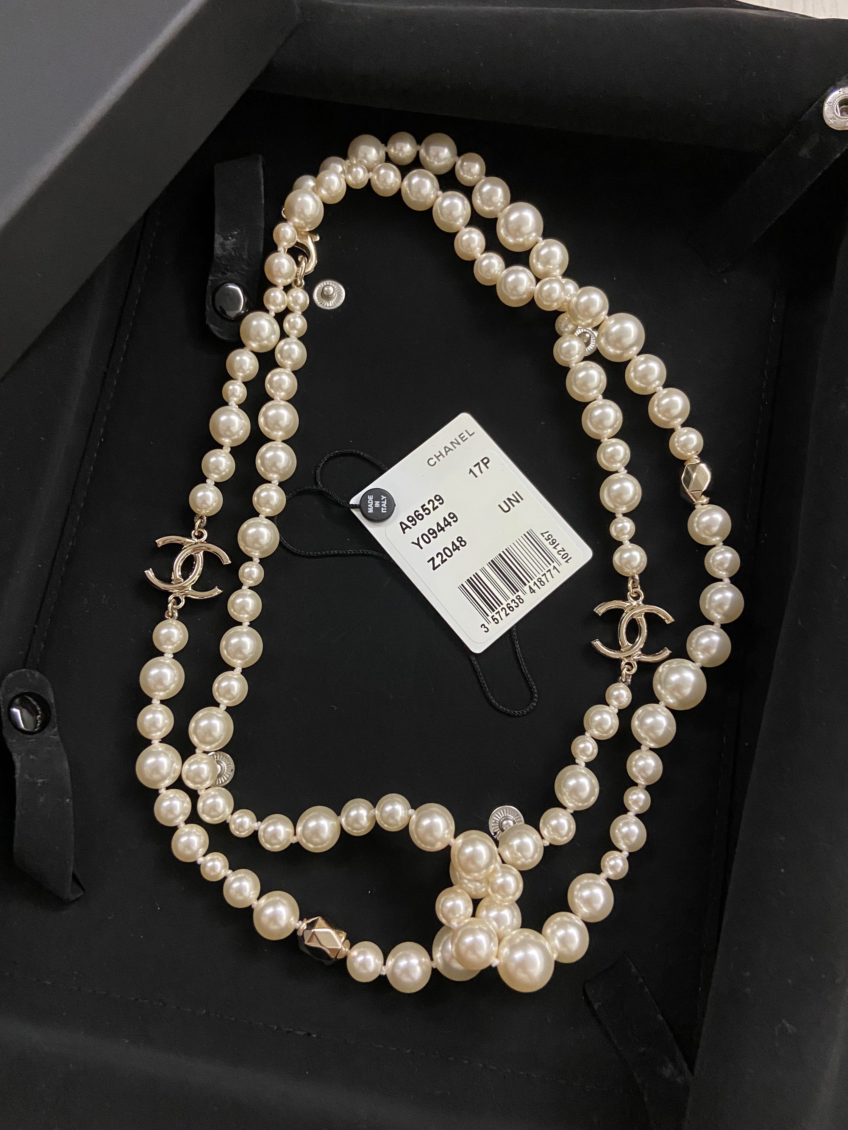 1983 Chanel Pearl and Gold Chain Necklace Sautoir  Chelsea Vintage Couture
