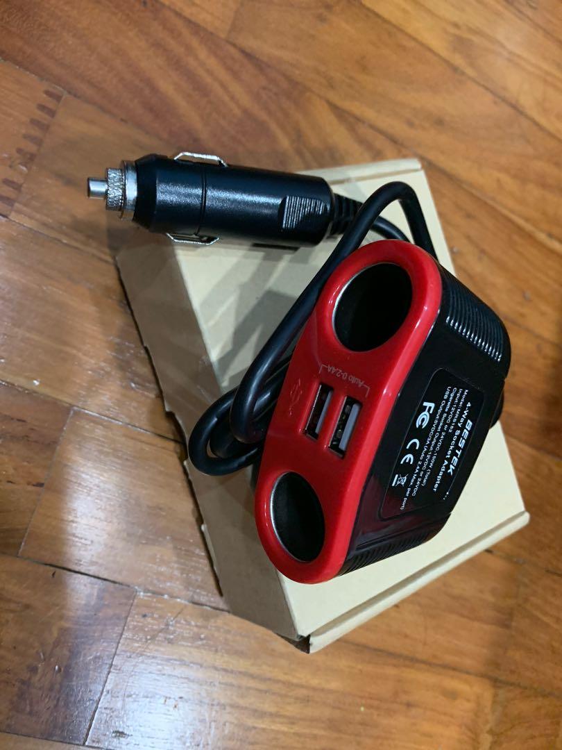 Cigarette socket splitter (Category: Electrical, Adaptors & Sockets) located in Singapore. Submitted by tysleo (Listing ID 1007729855, Image 1). Description: 4 way car cigarette socket splitter. The USB is 2.4A.