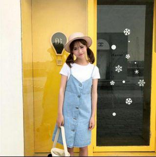 •INSTOCK• LIGHT DENIM SLEEVELESS STRAPS BUTTONED DOWN DRESS