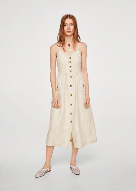 Mango Striped Linen Midi Dress Women s Fashion Dresses Sets Dresses on Carousell