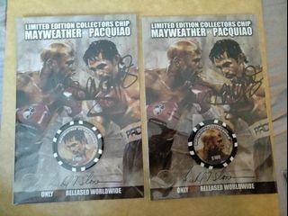 Manny Pacquiao Mayweather chips  2 pieces collectors chip carded +coa authentic signature