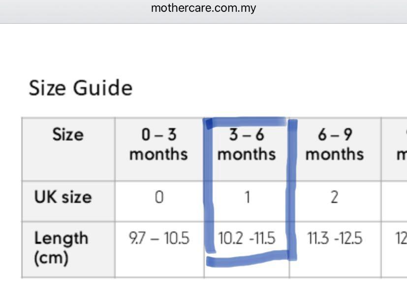 mothercare shoes size guide