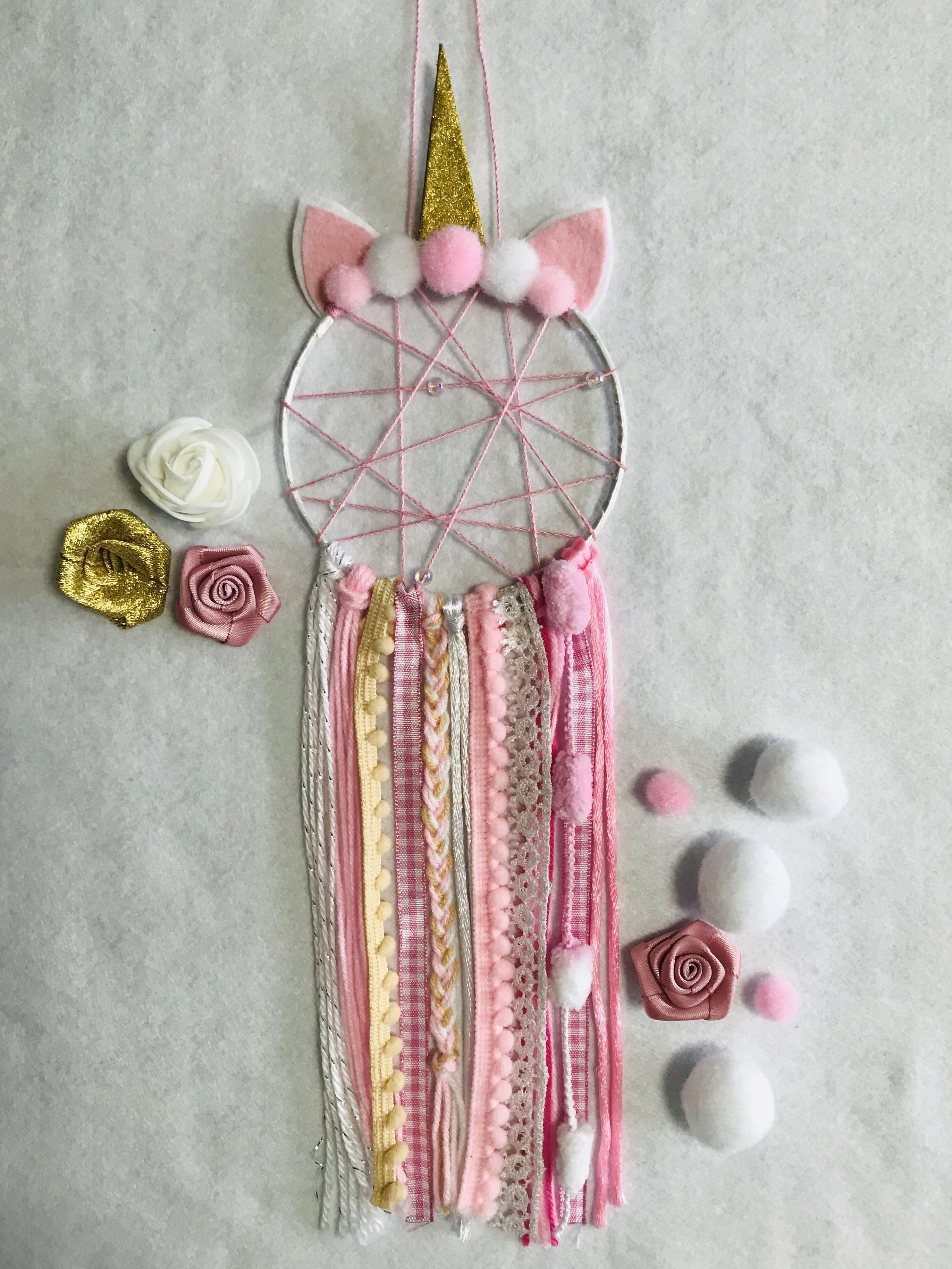 Pink Unicorn Dreamcatcher White And Pink Design Craft