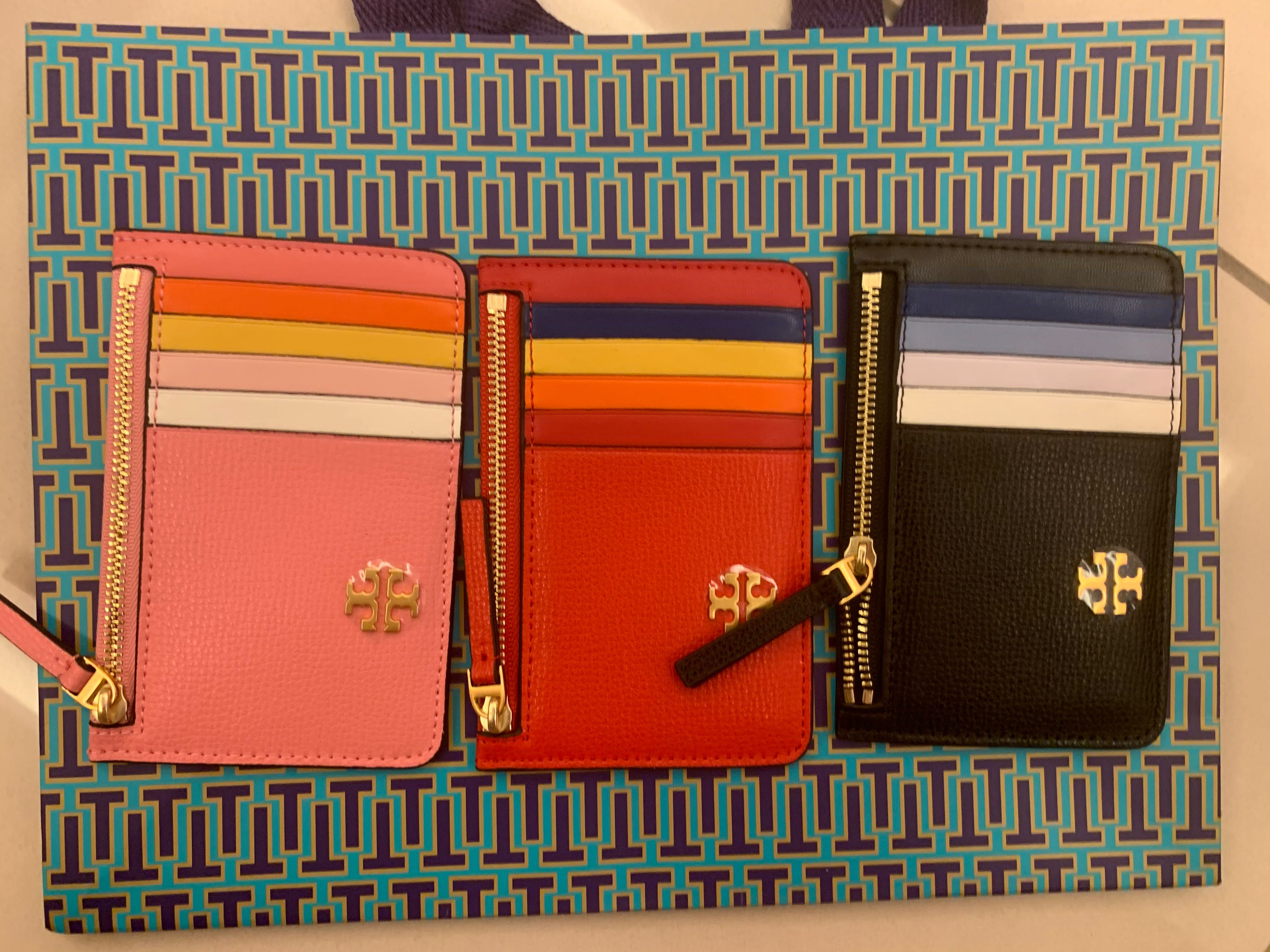 Ready Stock Authentic Tory Burch Kira slim card holder wallet with zip rainbow colour