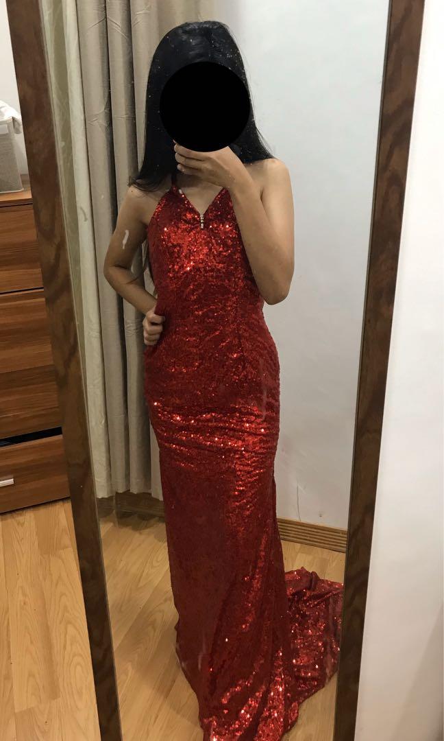 red sequin evening dress