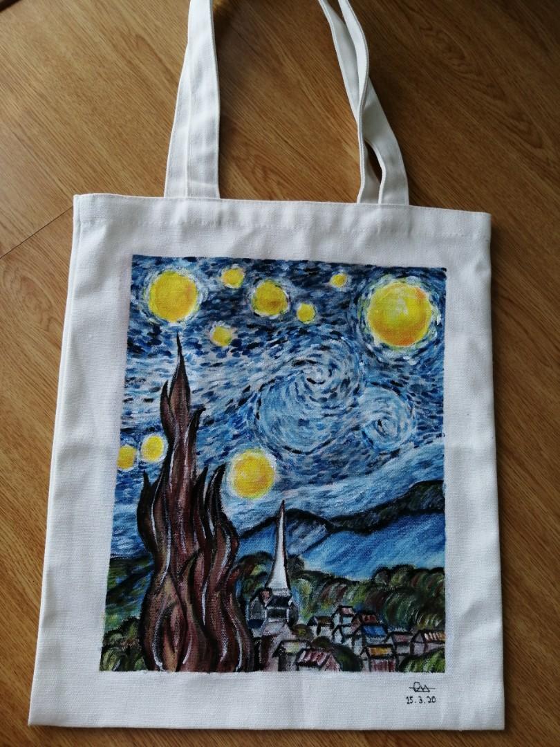 reduced Handpainted starry night tote bag