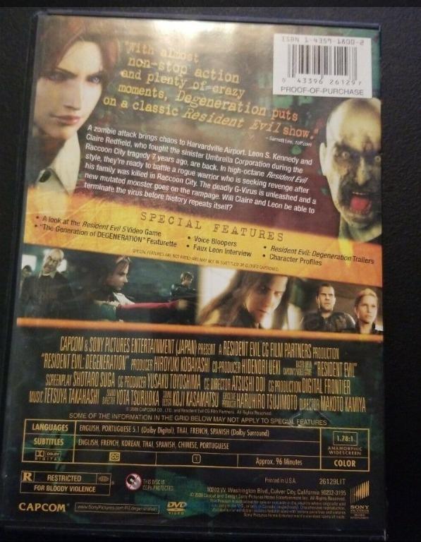 RESIDENT EVIL DEGENERATION 2008 DVD (ORIGINAL) (Category: CDs & DVDs) located in Naga. Submitted by jamesleon14 (Listing ID 1007678894, Image 2). Description: Original DVD sealed RE Degeneration..I can ship in all areas of the philippines pm Me for more info...
