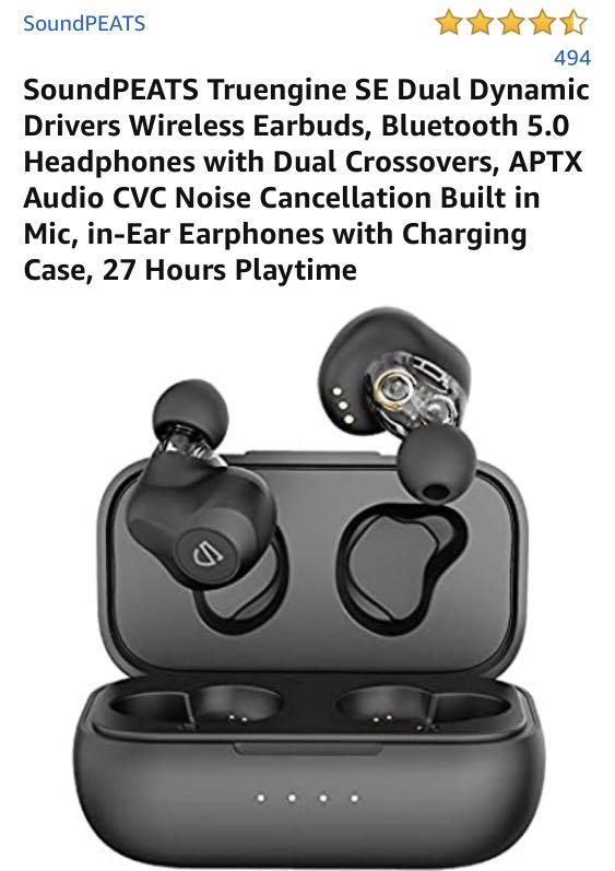 SoundPEATS Truengine SE Dual Dynamic Drivers Wireless Earbuds Bluetooth 5.0 Headphones with Dual Crossovers APTX Audio CVC Noise Cancellation Built