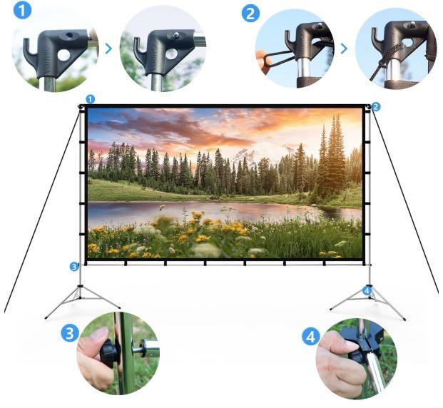 Vamvo Outdoor Indoor Projector Screen with Stand Foldable Portable