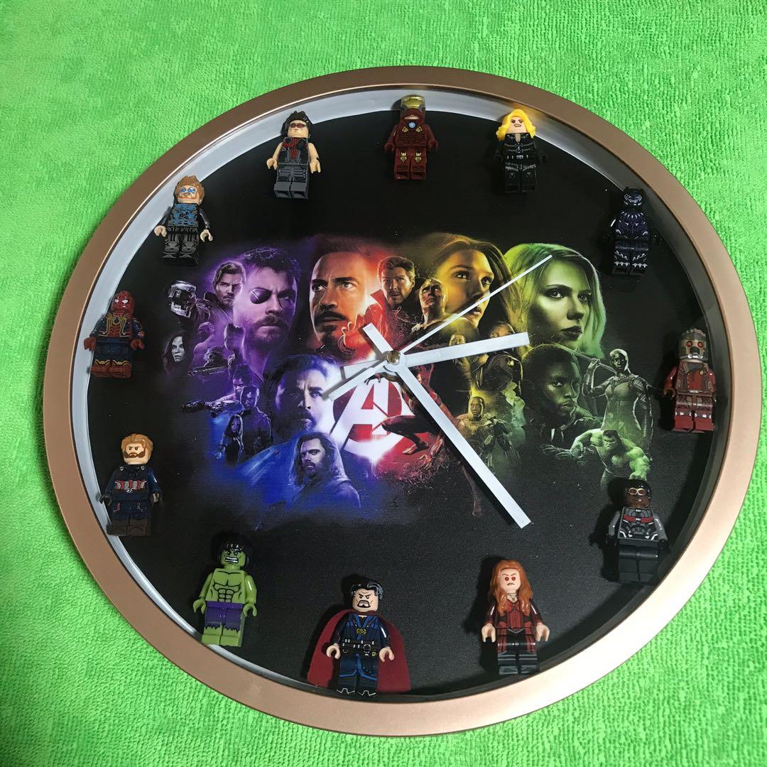 Avengers Clock (alt minifigs) (Category: Western Merchandise) located in Manila. Submitted by apons_corner (Listing ID 1007820753, Image 1). Description: Avengers Clock (alt minifigs) Clock size - 11.5” diameter Clock color - rose gold 1. Blackwidow 2. Black Panther 3. Starlord 4. Falcon 5. Scarlett Witch 6. Dr. Strange 7. Hulk 8. Captain America 9. Spiderman 10. Thor 11. Hawkeye 12. Ironman Actual photos are posted (wysiwyg) To God be all the gl