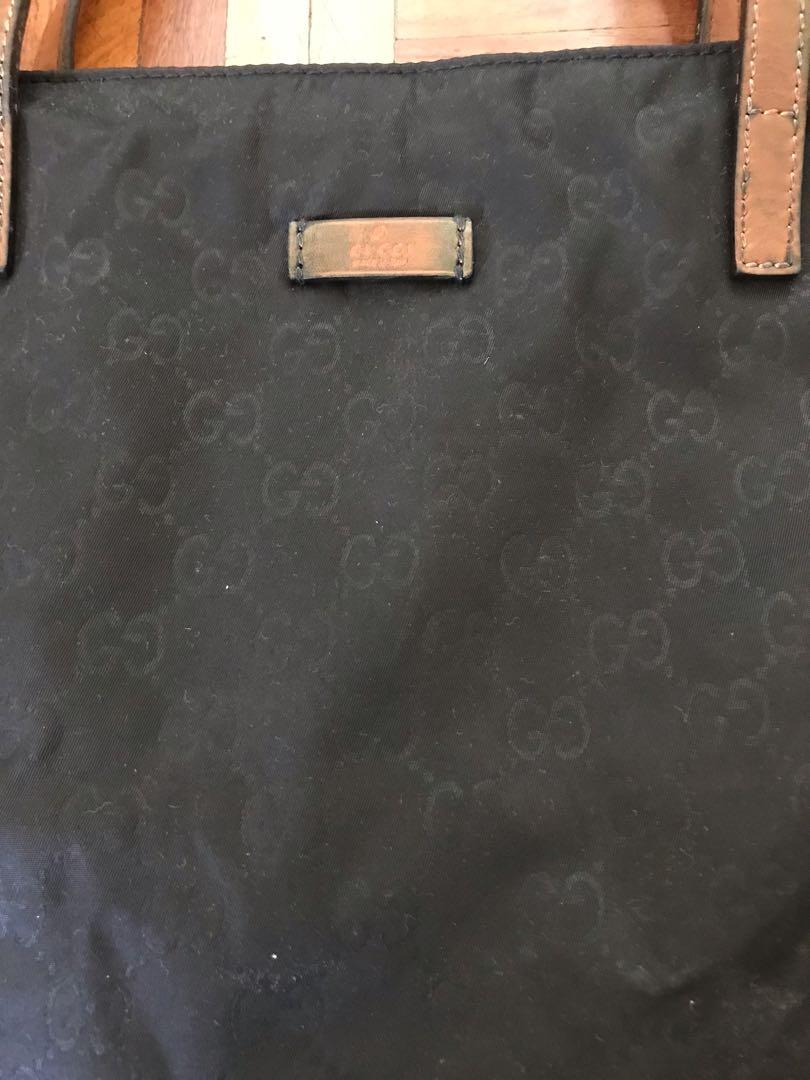Gucci Guccissima nylon tote (Category: Purses & Pouches) located in Paranaque City. Submitted by superpeanut (Listing ID 1007771424, Image 2). Description: Gucci Guccissima nylon tote Authentic Bought in ATC Had it recolored at Dr. Leather but material has developed a sticky feel and color has run on the inner lining due to humidity (thus selling low). Original color was light blue and recolored to black. Outer material still looks nice. Some dis