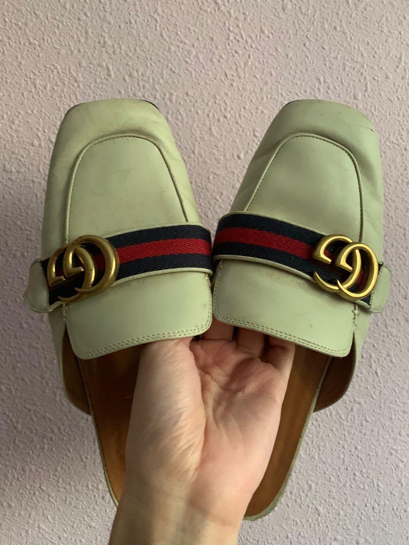 gucci tan mules