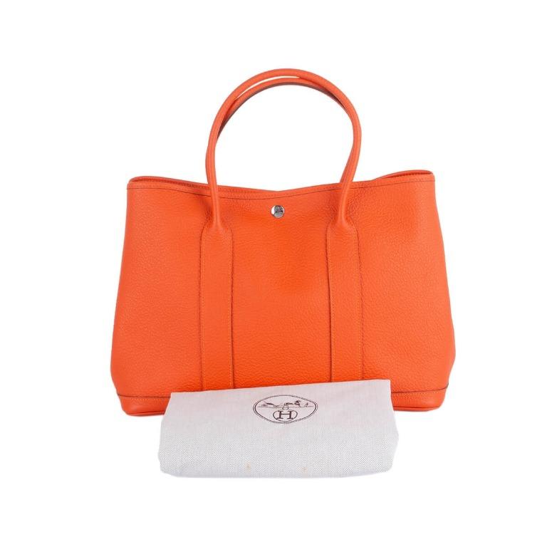 HERMES Garden Party 36 Feu Orange Toile and Leather Tote Bag 