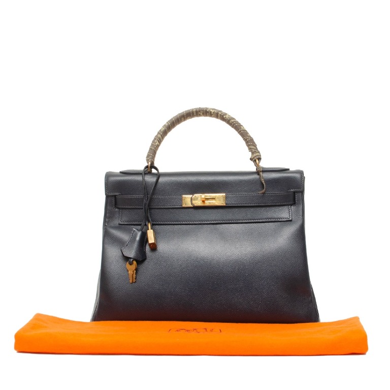 Hermes Kelly Handbag Bleu Saphir Box Calf with Gold Hardware 32 at