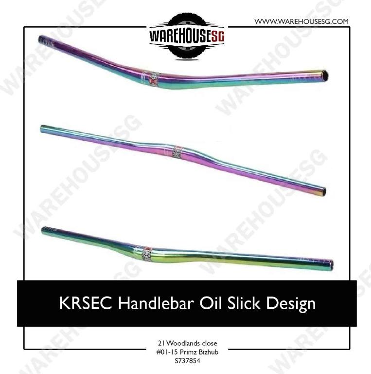 KRSEC Oil Slick 800mm 15mm MTB Handlebar 31.8mm (Category: Parts & Accessories) located in Singapore. Submitted by warehousesg_woodlands (Listing ID 1007822346, Image 1). Description: Specifications: Material: Aluminum Alloy Bar Diameter: Ø31.8mm Width: 800mm (Free Cutting to 700mm Below) Rise: 15mm Weight: 330g ✍PM us if you have any questions. 🔎Where to find us? 🗺️ 21 Woodlands close #01-15 Primz Bizhub S737854 🌐 https://www.facebook.com/War