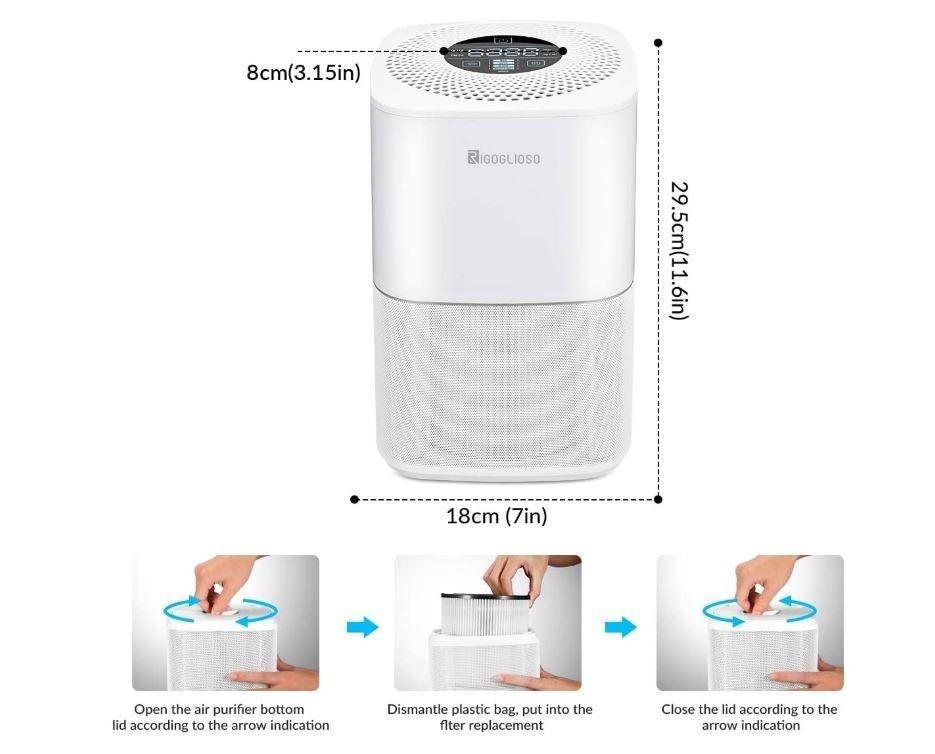 NEW RIGOGLIOSO Air Purifier for Home Smokers Allergies True HEPA Filters Ultra smart monitoring of air quality filtration System Desktop Purifiers