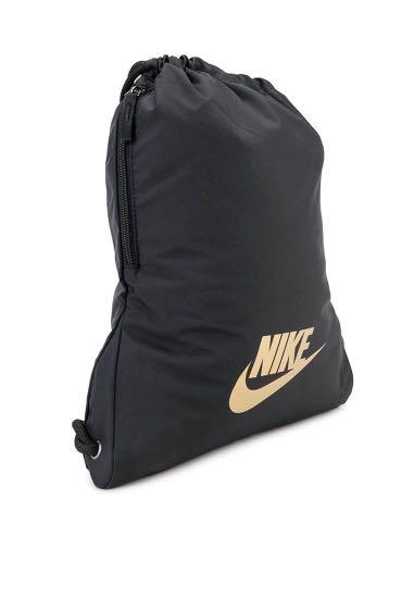 Nike Heritage Gymsack 2.0 Black Gold Men s Fashion Bags Backpacks on Carousell