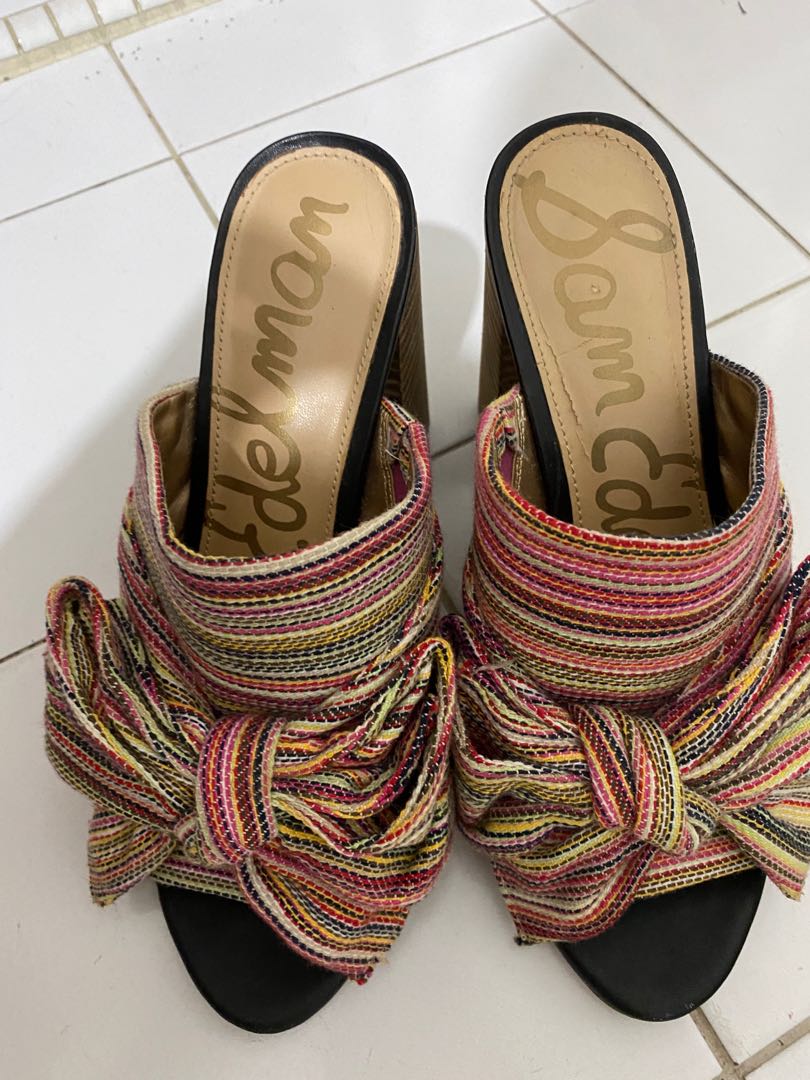 Sam Edelman Yumi Bow Mules Heels US 7 Women s Fashion Footwear Heels on Carousell