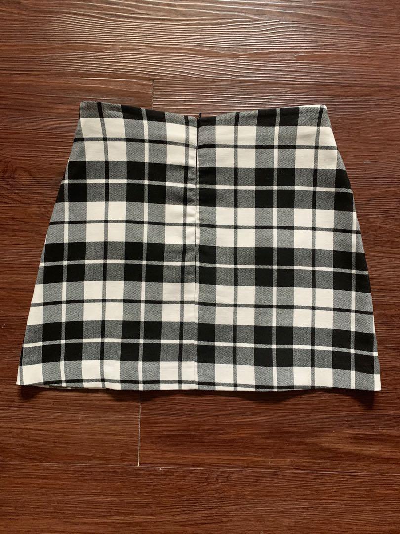 Black and white checkered sales skirt zara