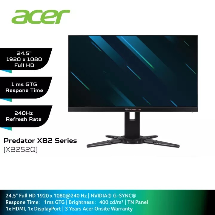 Acer Predator Gaming Monitor 25 Xb252q Tn Fhd 1ms Hdmi Dp Usb Spk Vesa Gs 240hz Electronics Computer Parts Accessories On Carousell