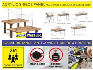 Acrylic Counter Shield Divider Panel on Table , Sign , Signage , Anti Covid 19 Corona Virus Sticker Poster Tarpaulin Print Printing