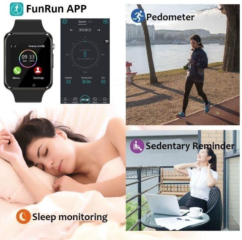 AK158 Smart Watch Touchscreen Bluetooth Smartwatch Wrist Watch Sports Fitness Tracker with SIM SD Card Slot Camera Pedometer Compatible iPhone iOS Samsung Android for Men Women Kids Black Mobile Phone...