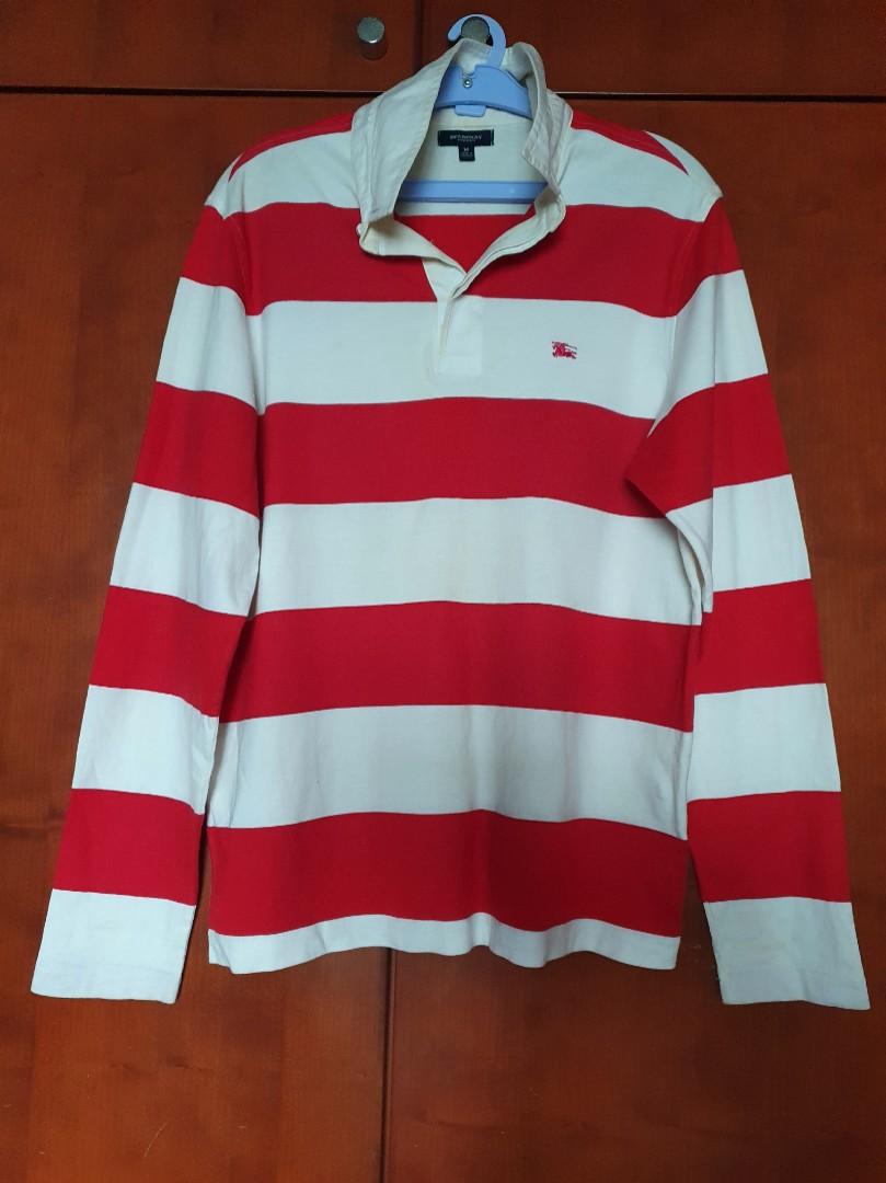 Authentic Burberry Striped Long Sleeve Polo Tee (M), Luxury, Apparel on  Carousell