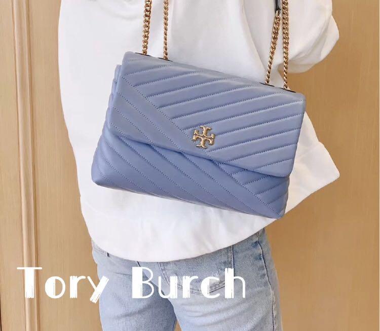 Tory Burch Women's Kira Chevron Convertible Shoulder Bag Handbag in Cloud  Blue, Cloud Blue