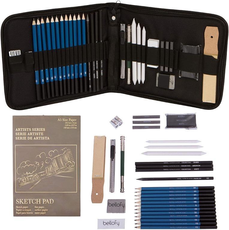 Bellofy Drawing Kit for Adults & Kids Shading & Drawing Pencils For Artists  with Sketchbook Paper Set - 33 Piece Sketching Kit - Drawing Supplies For